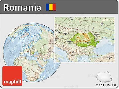 Physical Location Map of Romania, lighten