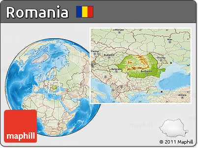 Physical Location Map of Romania, lighten, land only