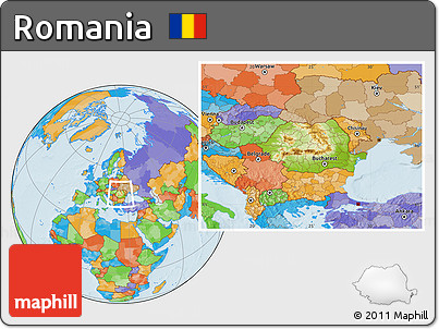 Physical Location Map of Romania, political outside