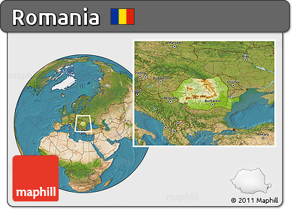 Physical Location Map of Romania, satellite outside