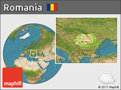 Physical Location Map of Romania, satellite outside