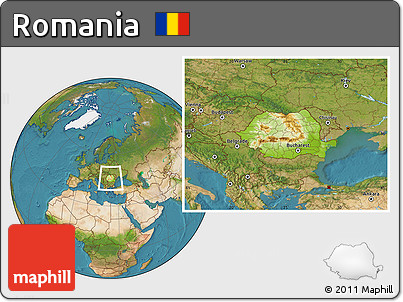 Physical Location Map of Romania, satellite outside