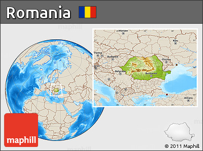 Physical Location Map of Romania, shaded relief outside