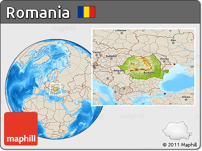 Physical Location Map of Romania, shaded relief outside