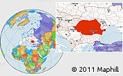 Political Location Map of Romania, highlighted continent