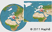 Satellite Location Map of Romania, highlighted continent, within the entire continent