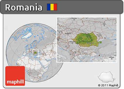 Satellite Location Map of Romania, lighten, desaturated
