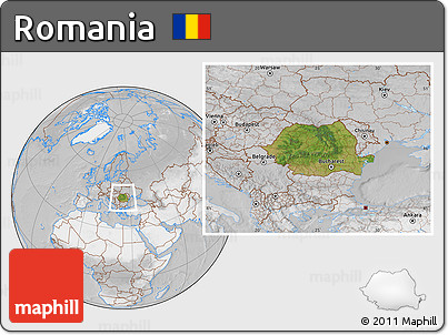 Satellite Location Map of Romania, lighten, desaturated
