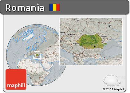 Satellite Location Map of Romania, lighten, semi-desaturated