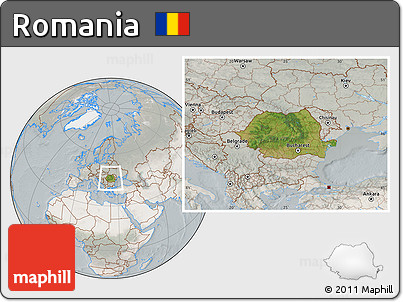 Satellite Location Map of Romania, lighten, semi-desaturated