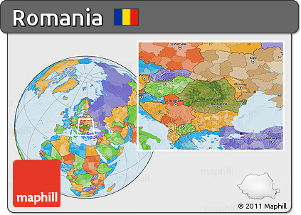 Satellite Location Map of Romania, political outside