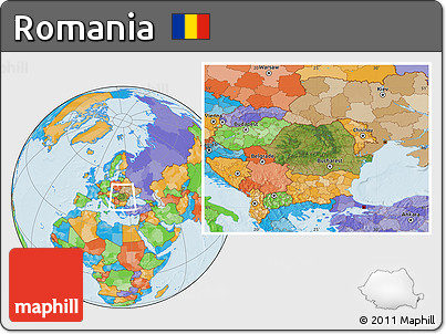 Satellite Location Map of Romania, political outside