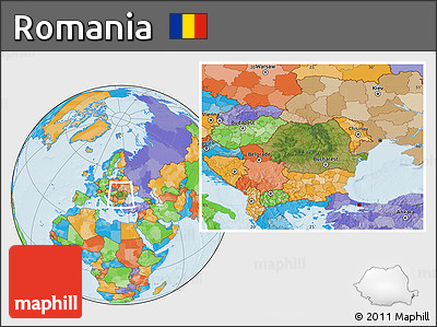 Satellite Location Map of Romania, political outside