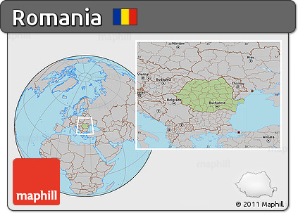 Savanna Style Location Map of Romania, gray outside