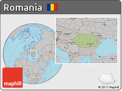 Savanna Style Location Map of Romania, gray outside