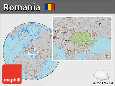 Savanna Style Location Map of Romania, gray outside