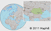 Savanna Style Location Map of Romania, gray outside