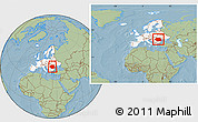 Savanna Style Location Map of Romania, highlighted continent, within the entire continent, hill shading