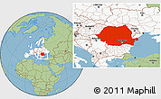 Savanna Style Location Map of Romania, highlighted continent