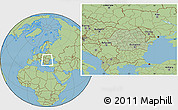 Savanna Style Location Map of Romania, hill shading inside