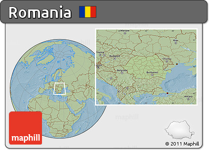Savanna Style Location Map of Romania, hill shading outside