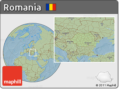 Savanna Style Location Map of Romania, hill shading outside