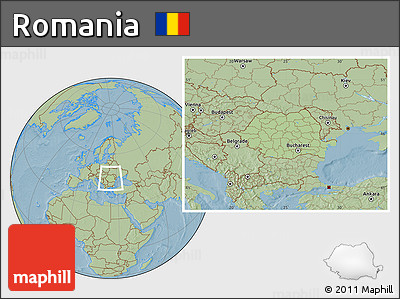 Savanna Style Location Map of Romania, hill shading outside
