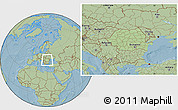 Savanna Style Location Map of Romania, hill shading outside