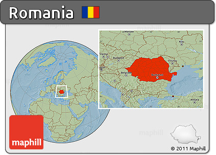 Savanna Style Location Map of Romania, hill shading