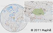 Savanna Style Location Map of Romania, lighten, desaturated, hill shading