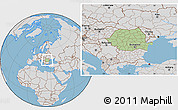 Savanna Style Location Map of Romania, lighten, desaturated, land only