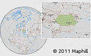 Savanna Style Location Map of Romania, lighten, desaturated