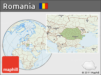 Savanna Style Location Map of Romania, lighten