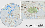 Savanna Style Location Map of Romania, lighten, semi-desaturated, hill shading