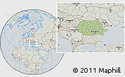 Savanna Style Location Map of Romania, lighten, semi-desaturated