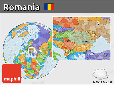 Savanna Style Location Map of Romania, political outside, hill shading