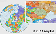 Savanna Style Location Map of Romania, political outside, hill shading