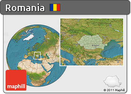 Savanna Style Location Map of Romania, satellite outside, hill shading