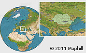 Savanna Style Location Map of Romania, satellite outside