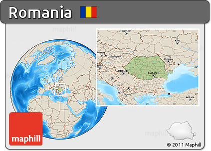 Savanna Style Location Map of Romania, shaded relief outside