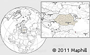 Shaded Relief Location Map of Romania, blank outside
