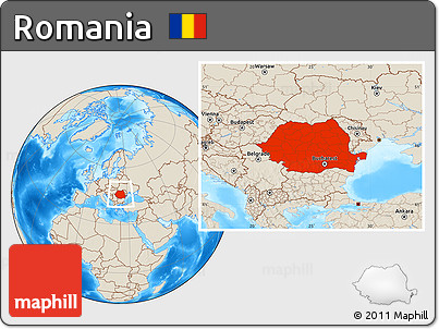 Shaded Relief Location Map of Romania