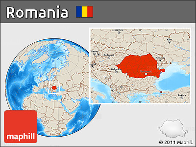 Shaded Relief Location Map of Romania