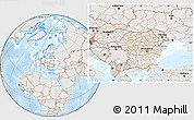 Shaded Relief Location Map of Romania, lighten