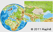Shaded Relief Location Map of Romania, physical outside