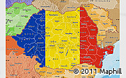 Flag Map of Romania, political shades outside