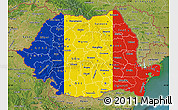 Flag Map of Romania, satellite outside