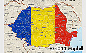 Flag Map of Romania, shaded relief outside