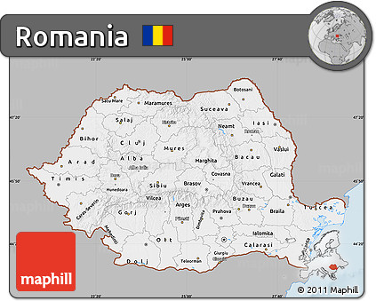 Gray Map of Romania, single color outside