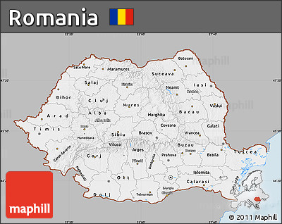 Gray Map of Romania, single color outside